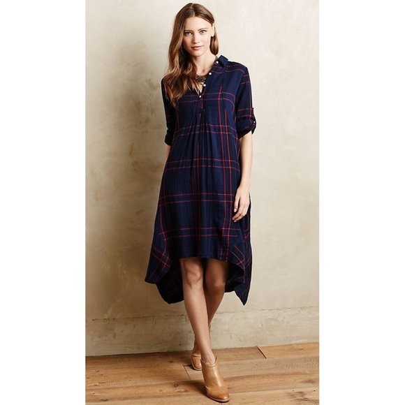 Anthropologie Dresses & Skirts - Isabella Sinclair Navy Plaid Homestead Dress Sz XS
